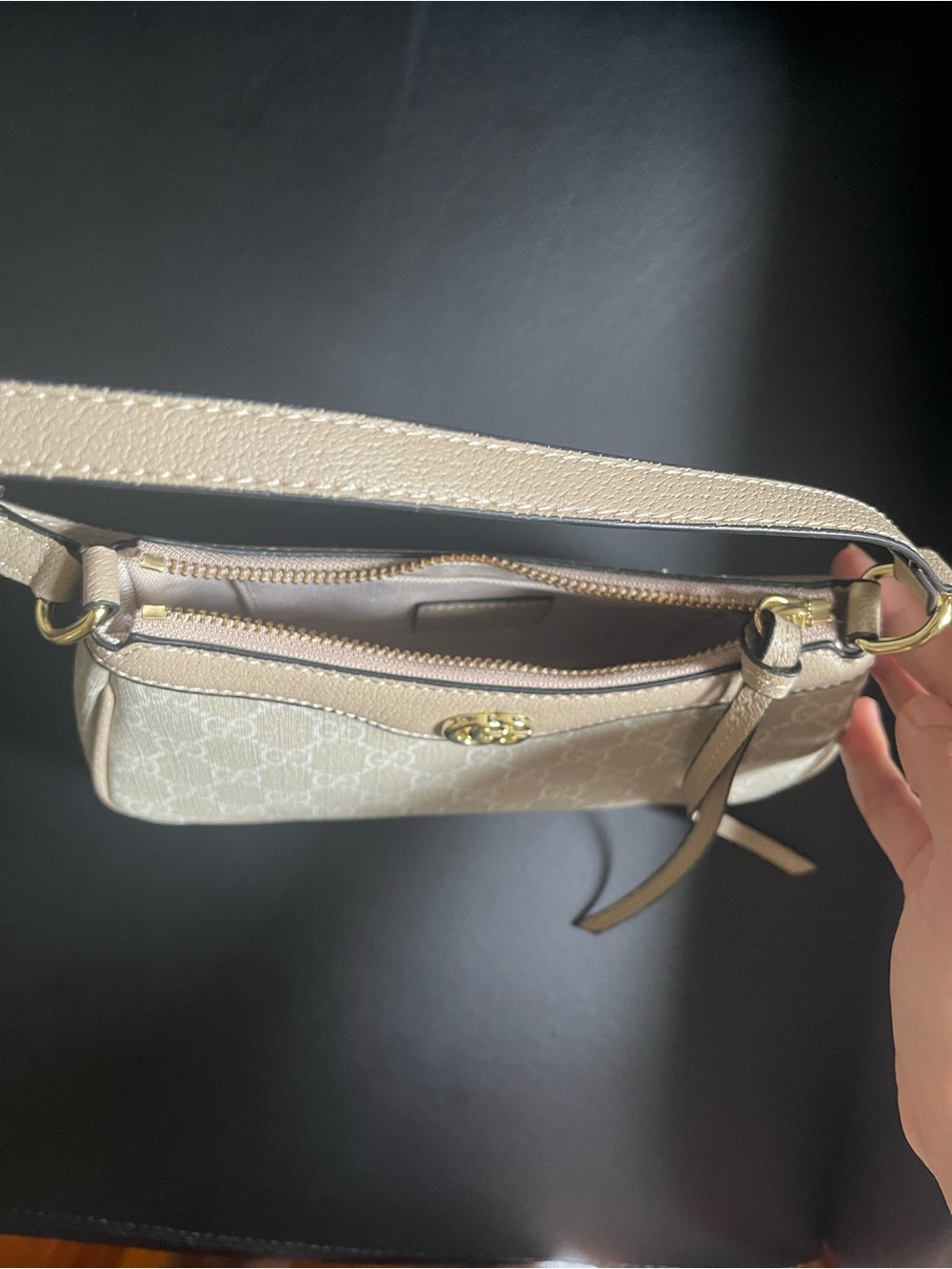 Beige Monogram Shoulder Bag with Gold Hardware - Picture 4 of 5